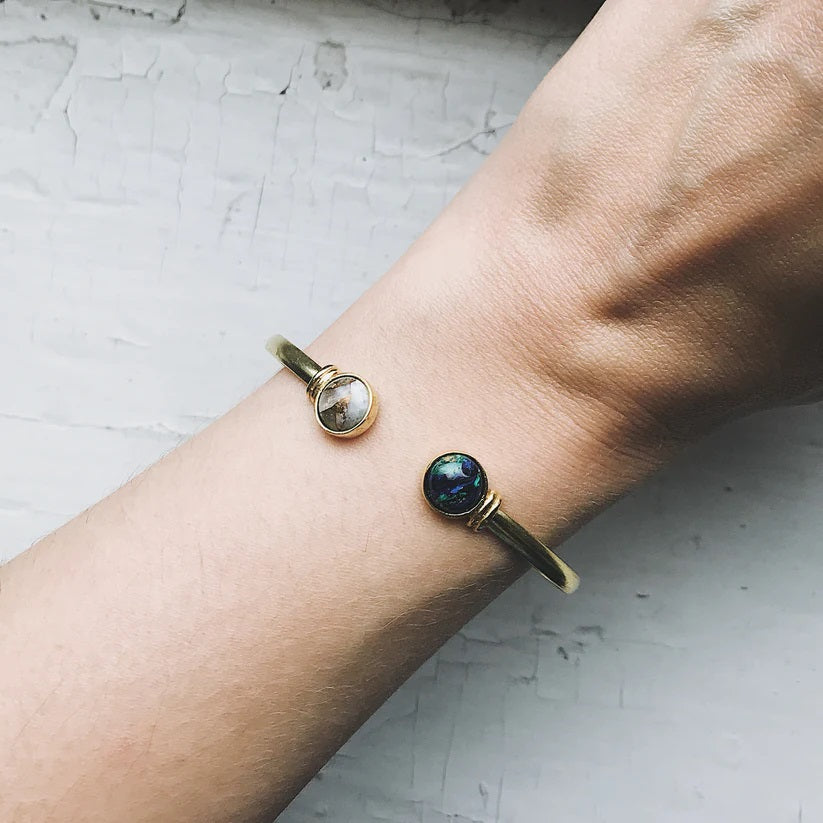 Earth and Moon Bracelet with Semi precious Natural Stones Gold