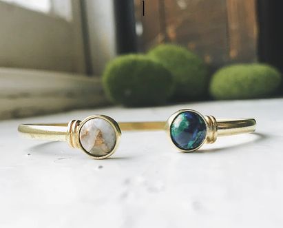 Earth and Moon Bracelet with Semi precious Natural Stones Gold