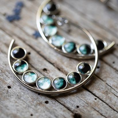 Jewelry: Earrings, Silver Moon Phase Hoop