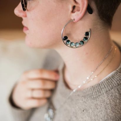 Jewelry: Earrings, Silver Moon Phase Hoop