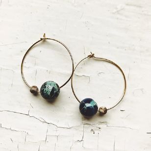 Earth and Moon Beaded Hoop Earrings Gold