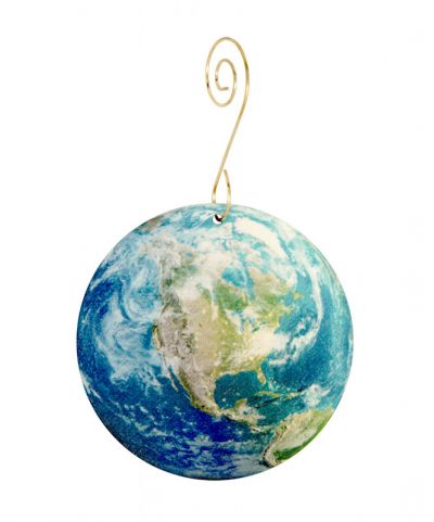 Birch Wood Mapped Earth Ornament