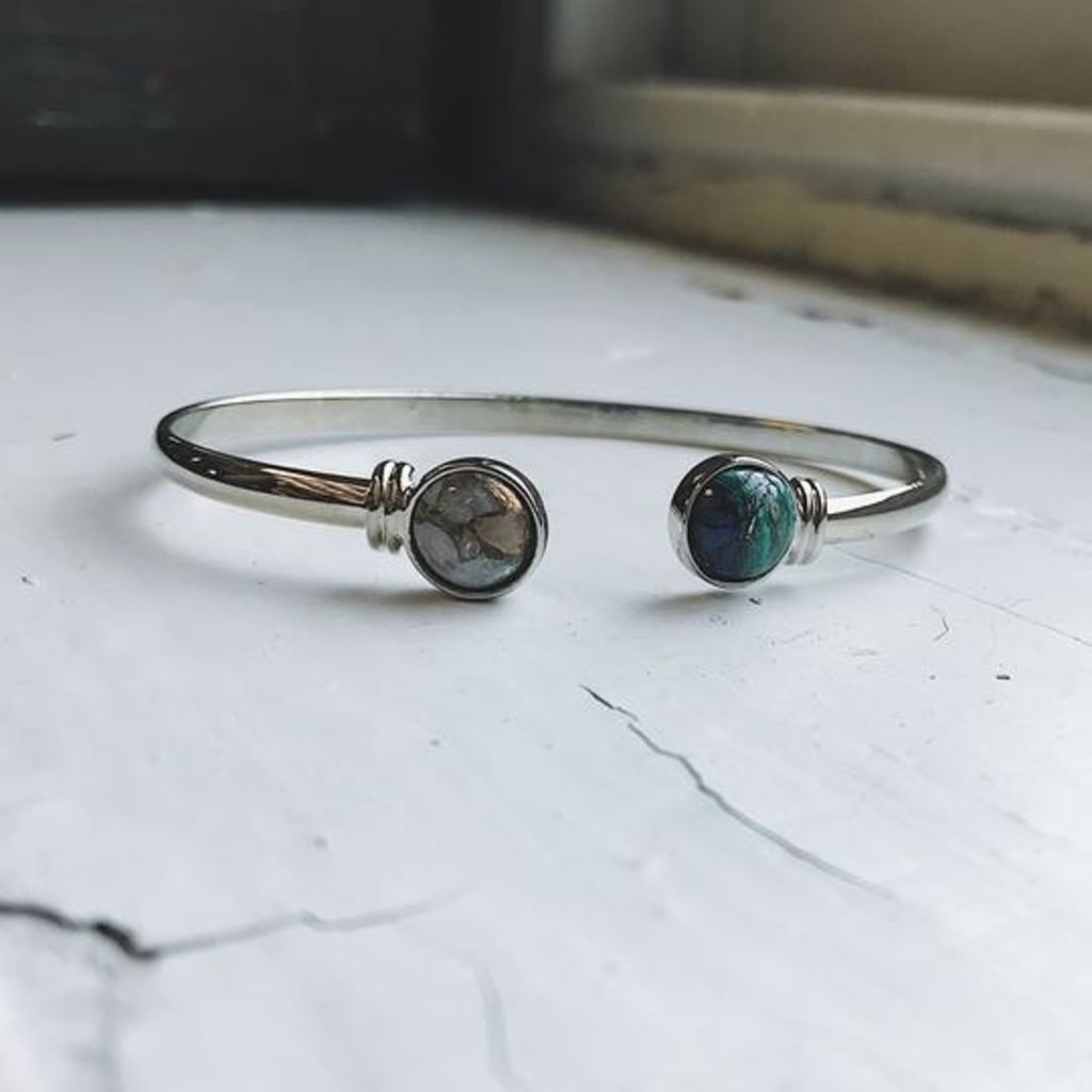 Earth and Moon Bracelet with Semi Precious Natural Stones Silver