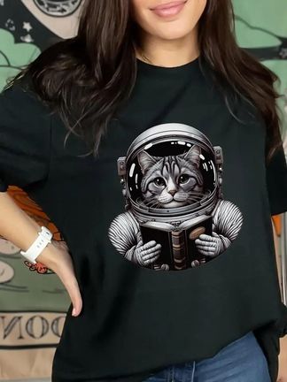 X-Large Cat Bookworm Tee Grey